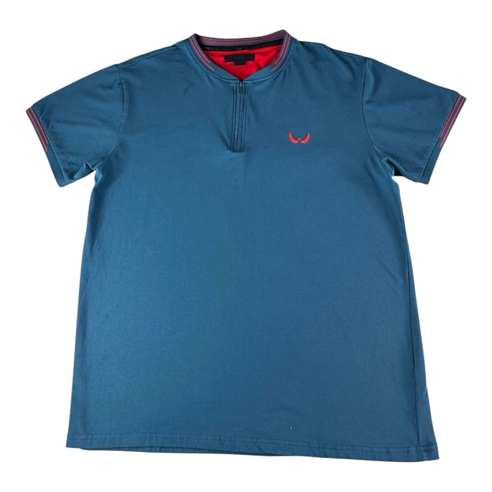 NICK DANGER New York Blue‎ Men's Size Large 1/4  Zip Flexfit Polo Short Sleeve